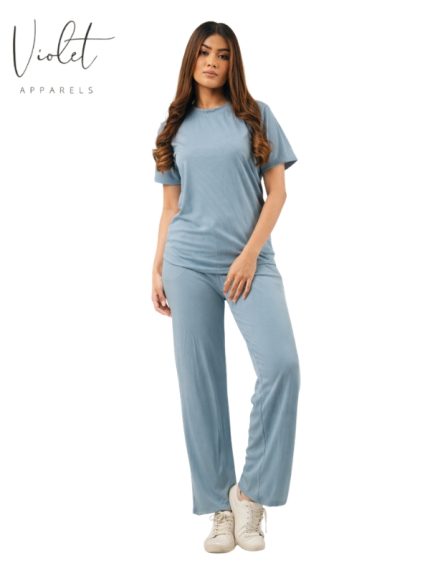 Violet Soft Ribbed Lounge Set – Sky Blue