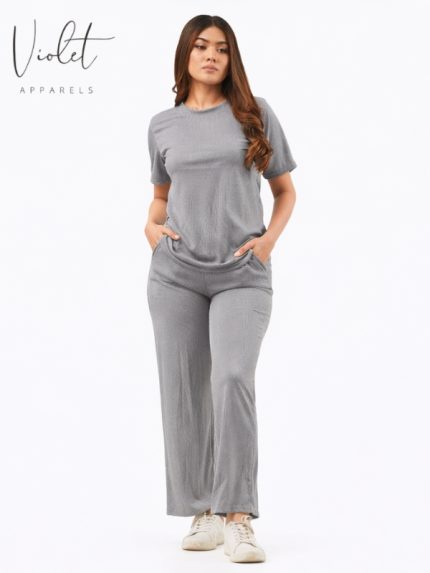 Violet Soft Ribbed Lounge Set – Grey