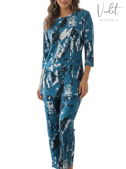 Printed Lounge Wear Set – Blue Abstract  Print