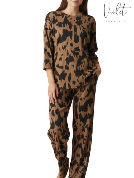 Printed Lounge Wear Set – Brown Leopard Print